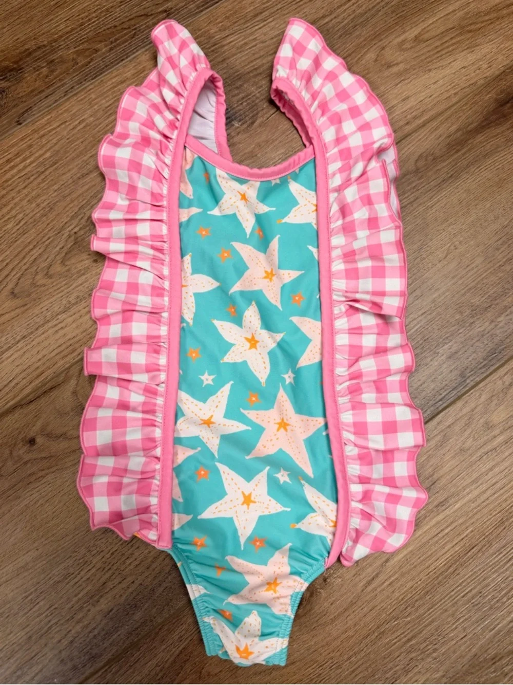 Sweet Honey 2T Starfish Ruffle Swimsuit Pink Aqua Boutique Coastal Beach Gingham